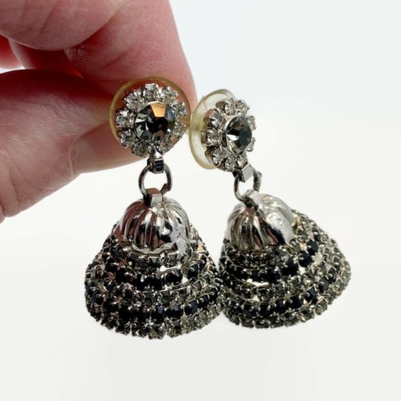 Rhinestone Earrings, Unique, Bell Shaped, Prong Set, Vintage - Picture 2 of 4